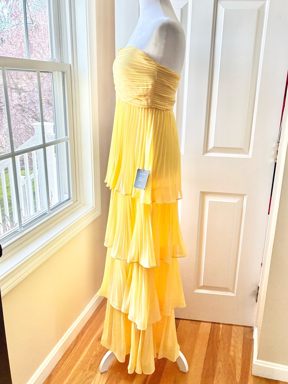Lulus Seriously Sensational Yellow Strapless Tiered Maxi Dress Size S NWT - Picture 9 of 16